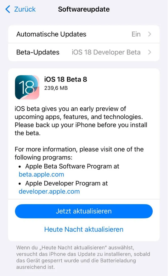 松原苹果手机维修分享苹果 iOS / iPadOS 18 开发者预览版 Beta 8 发布 